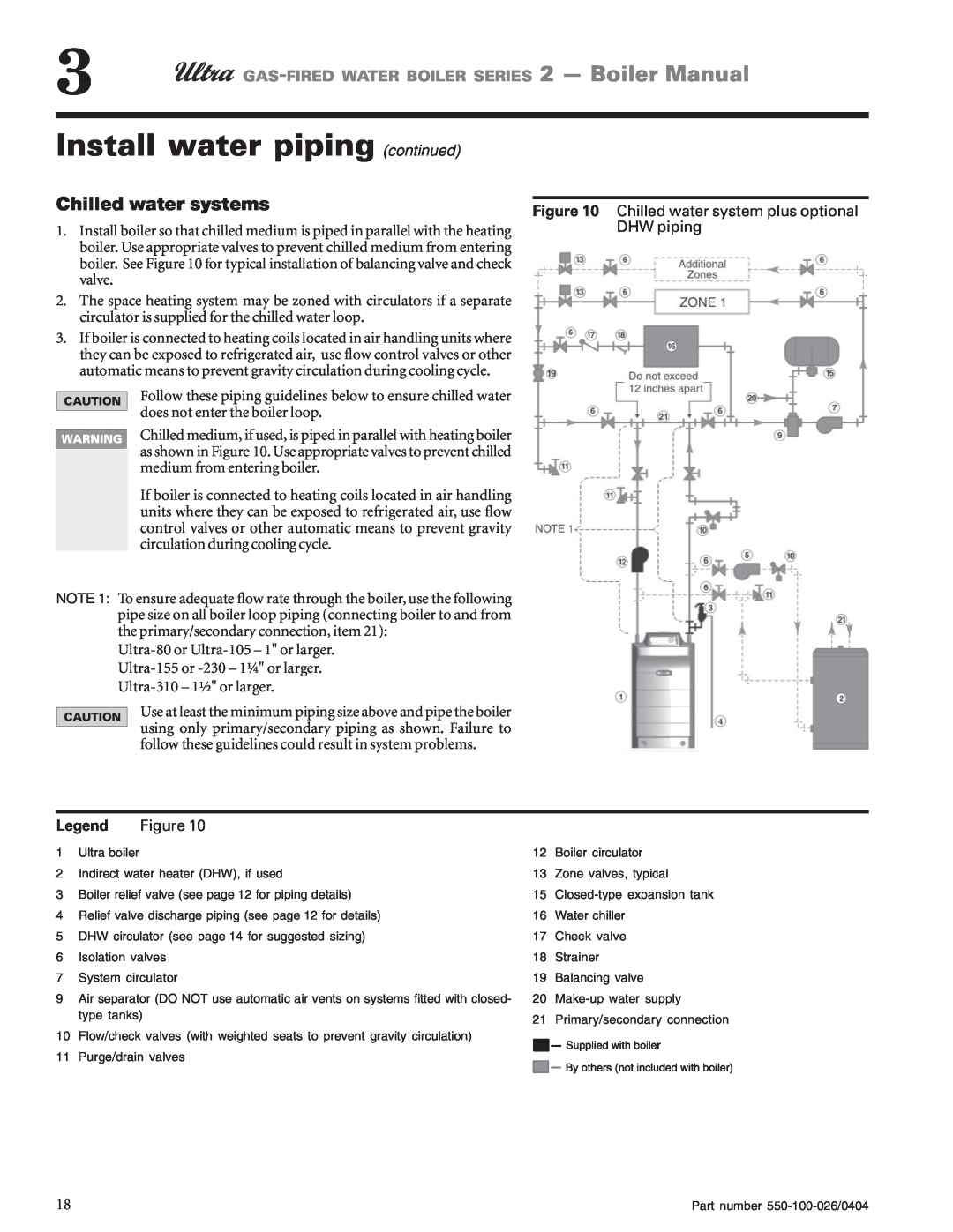Ultra electronic 230 & -310, 105 Install water piping continued, Chilled water systems, Chilled water system plus optional 