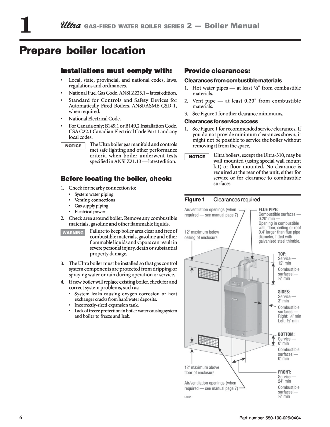 Ultra electronic 230 & -310, 80 Prepare boiler location, Installations must comply with, Before locating the boiler, check 