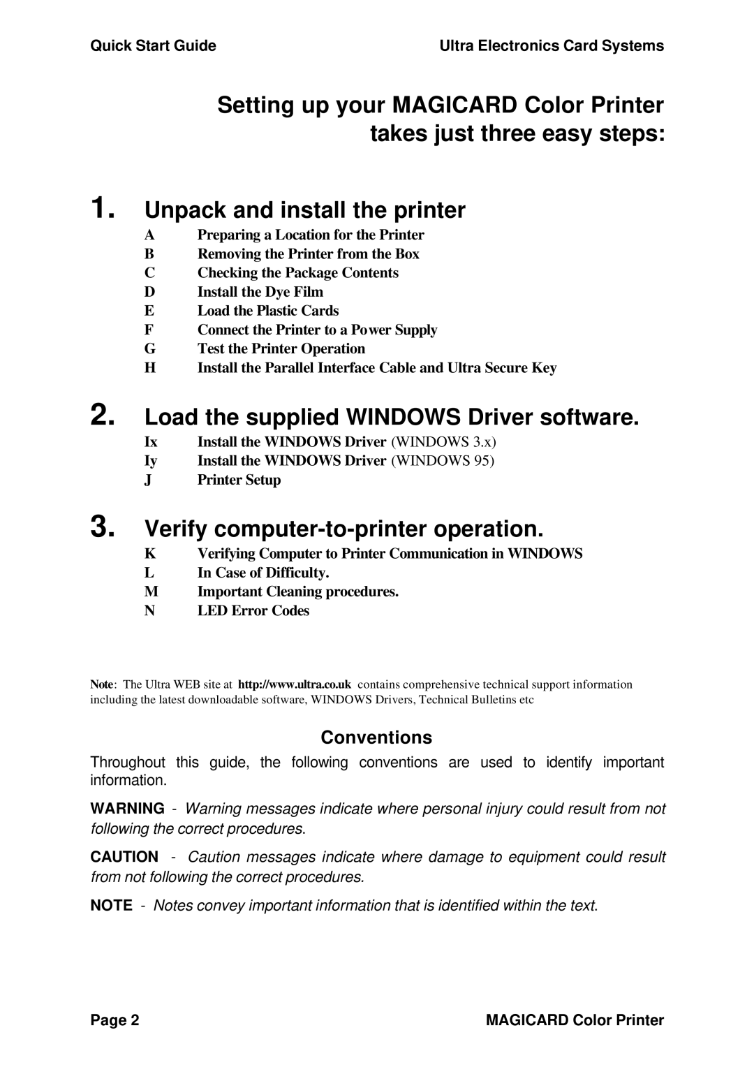 Ultra electronic 300plus Load the supplied Windows Driver software, Verify computer-to-printer operation, Conventions 