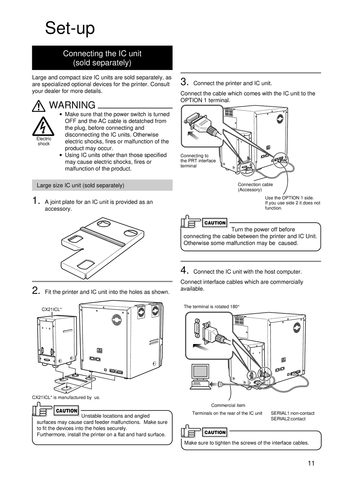 Ultra electronic Prima 2e instruction manual Set-up, Connecting the IC unit Sold separately 