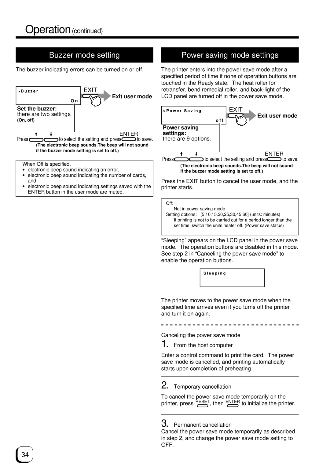 Ultra electronic Prima 3 user manual Buzzer mode setting, Exit user mode Set the buzzer 