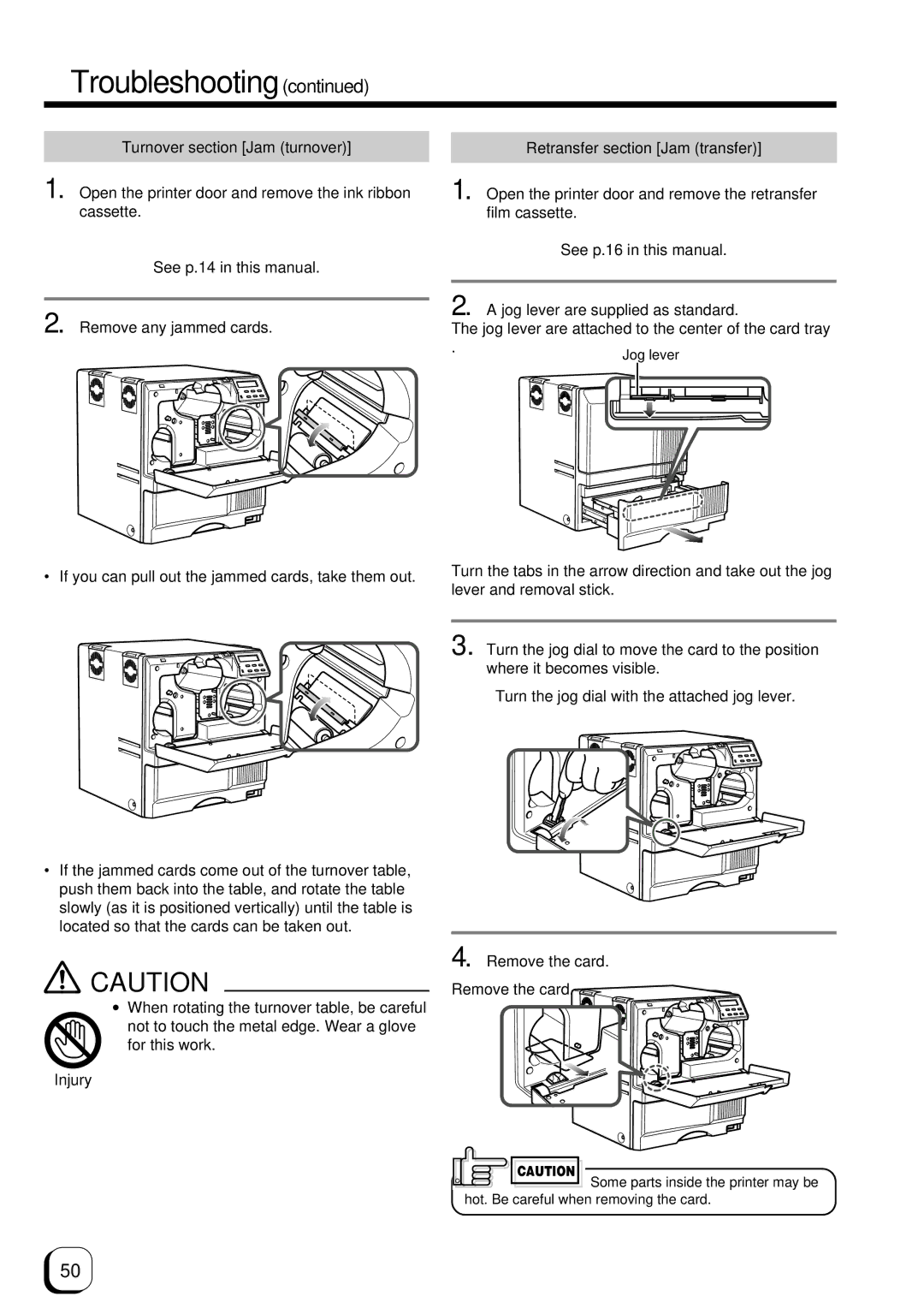 Ultra electronic Prima 3 user manual Injury Retransfer section Jam transfer 