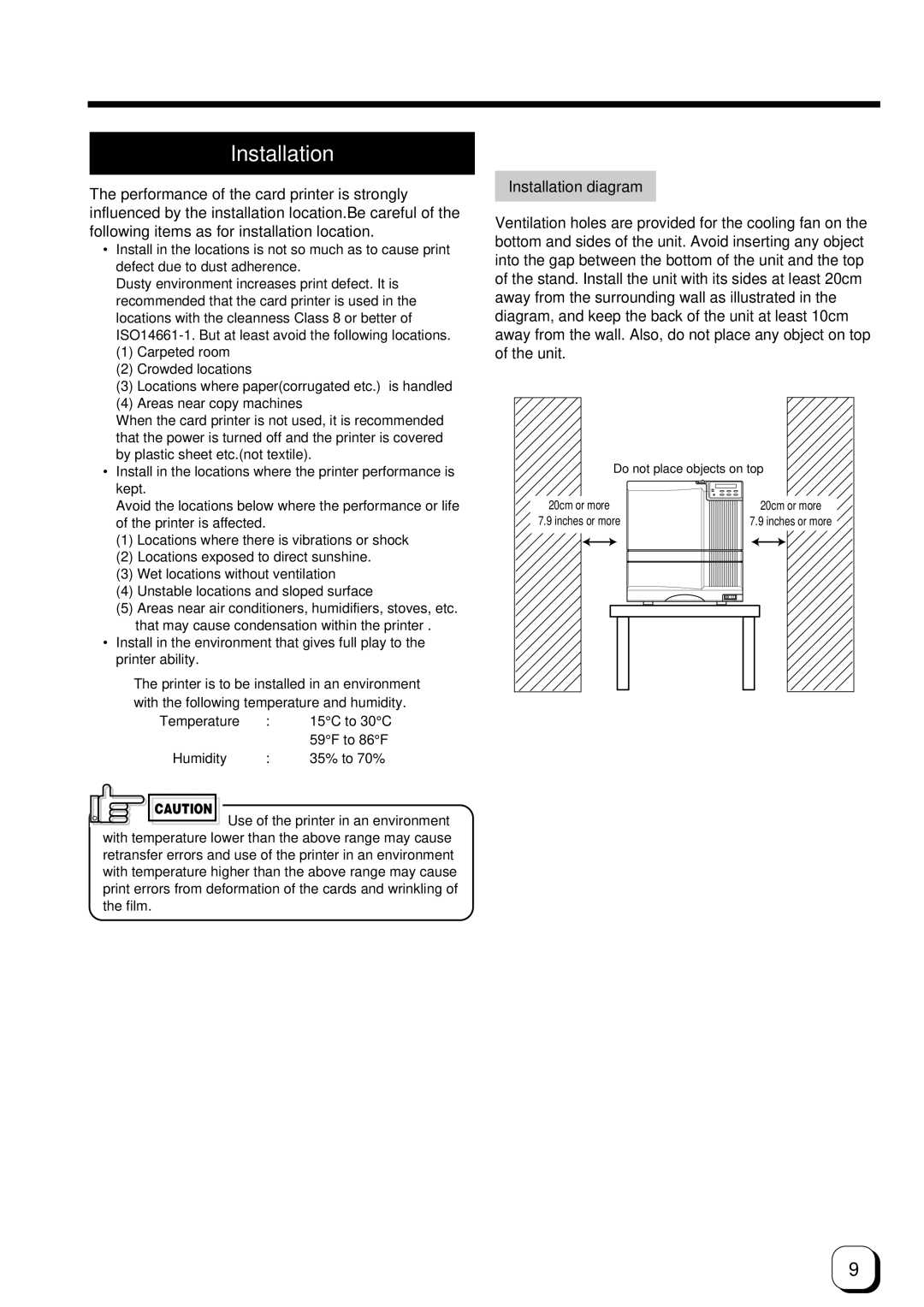 Ultra electronic Prima 3 user manual Installation, 35% to 70%, To 86 F 