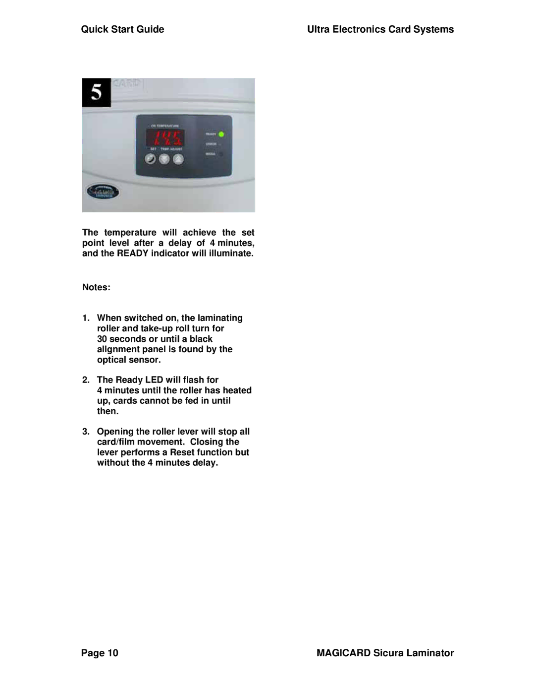 Ultra electronic Sicura Laminator quick start Quick Start Guide Ultra Electronics Card Systems 