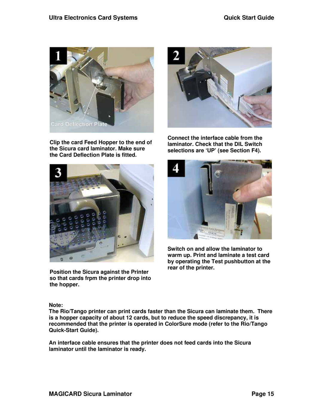 Ultra electronic Sicura Laminator quick start Ultra Electronics Card Systems Quick Start Guide 