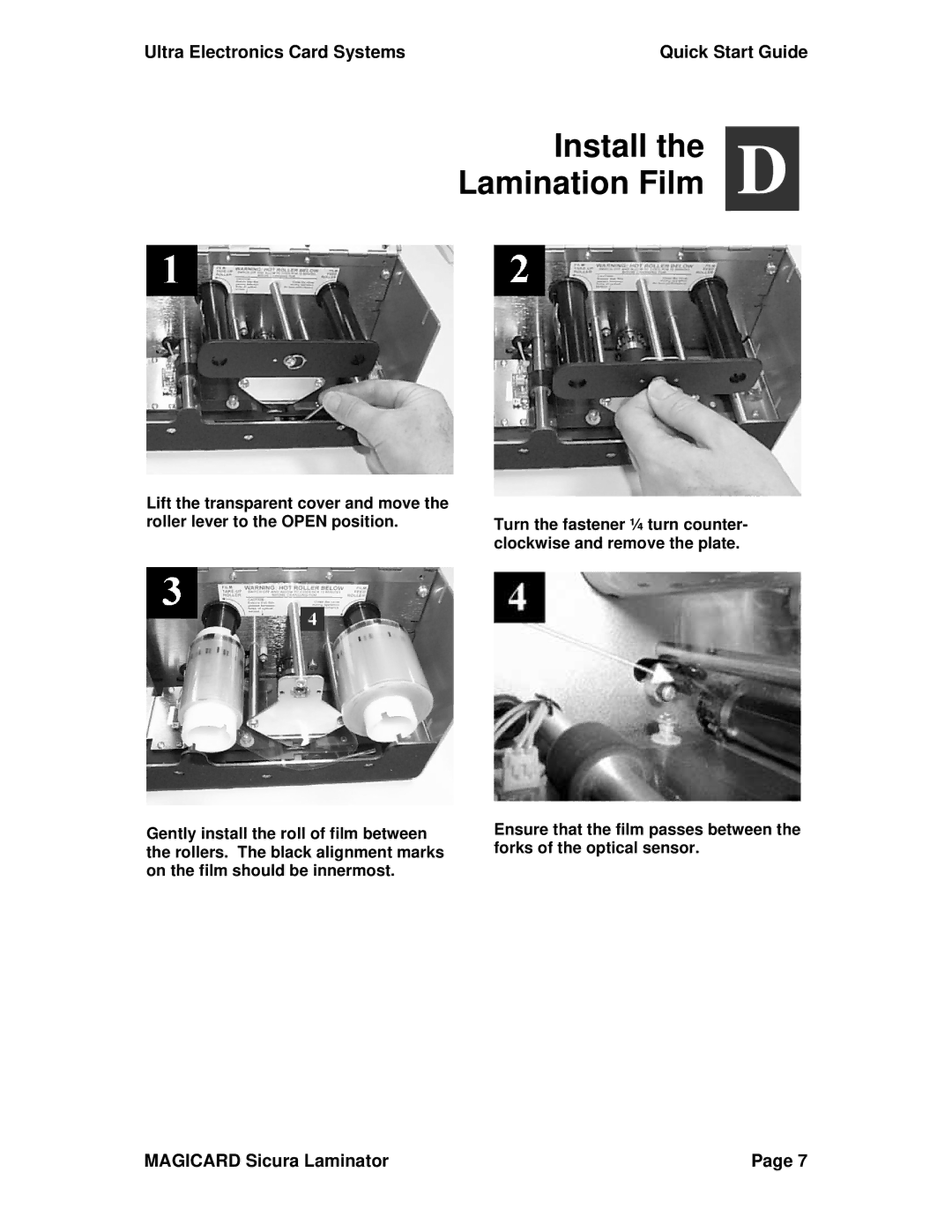 Ultra electronic Sicura Laminator quick start Install the D Lamination Film 