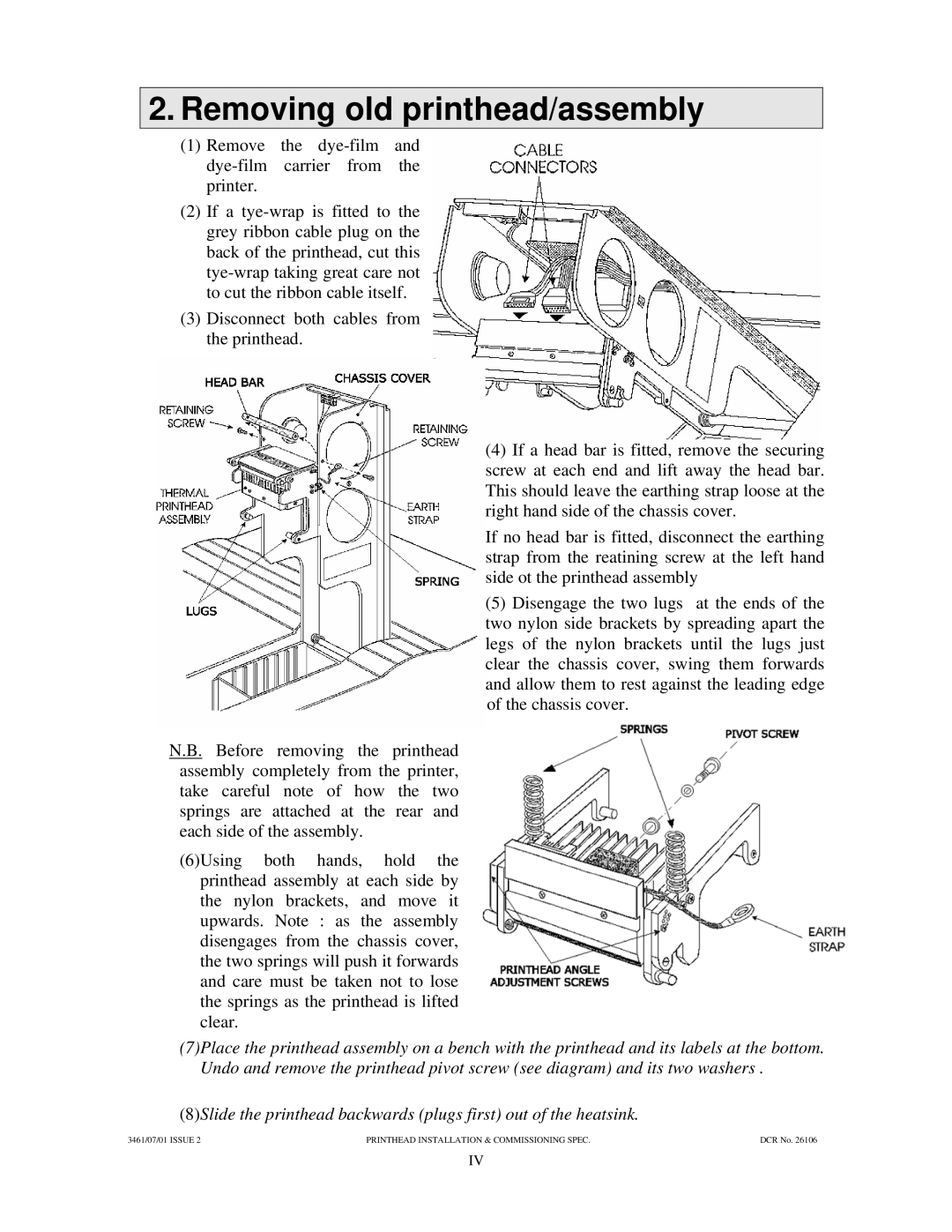 Ultra electronic Sprinter manual Removing old printhead/assembly 