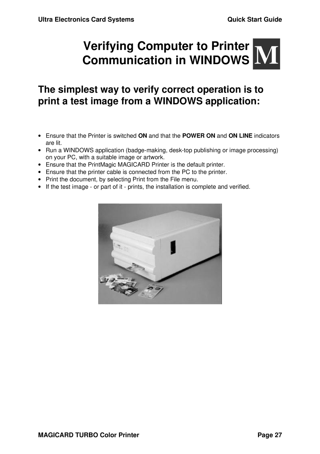 Ultra electronic Turbo MS quick start Verifying Computer to Printer Communication in Windows M 