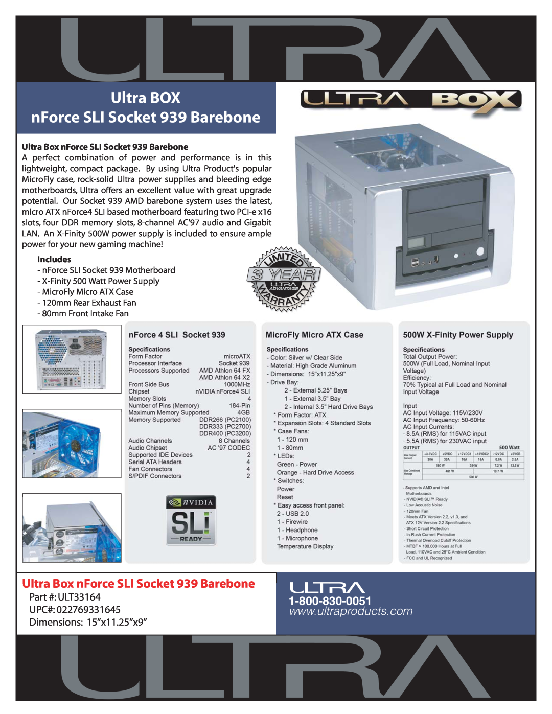 Ultra Products dimensions Ultra BOX nForce SLI Socket 939 Barebone, Ultra Box nForce SLI Socket 939 Barebone, ULT33164 