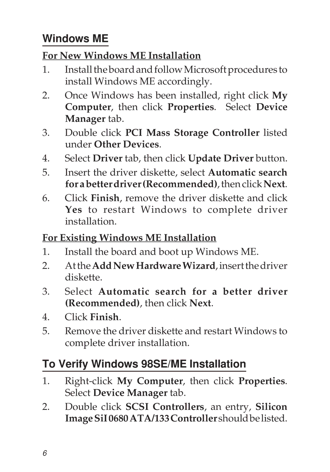 Ultra Products 96500, 96900, 93900, 95900 To Verify Windows 98SE/ME Installation, For New Windows ME Installation 