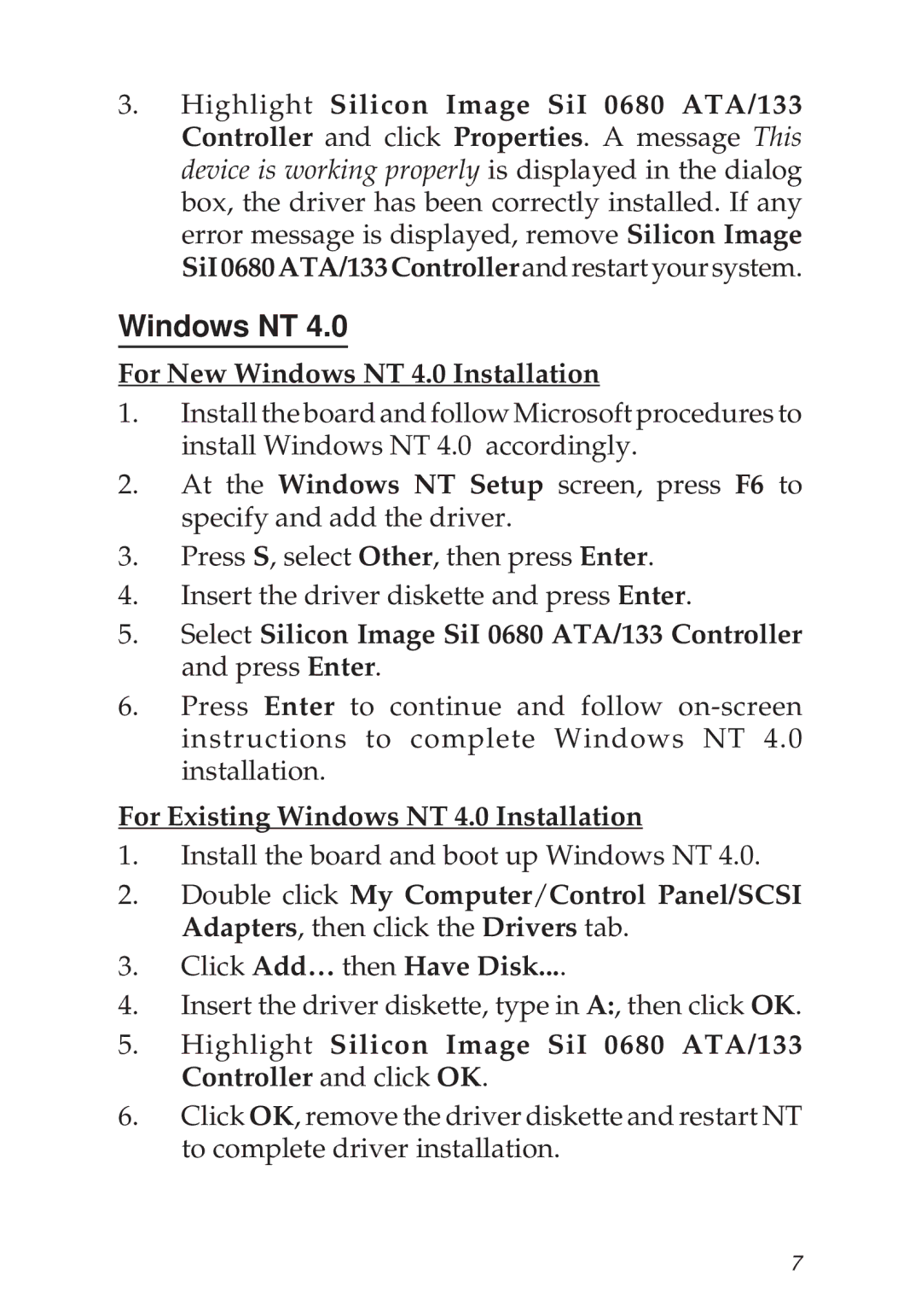 Ultra Products 95900, 96900, 93900, 96500 For New Windows NT 4.0 Installation, For Existing Windows NT 4.0 Installation 