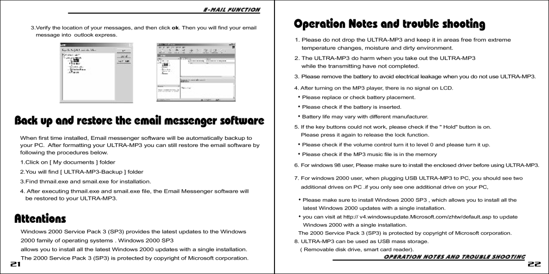 Ultra Products MP3 Player manual Operation Notes and trouble shooting 