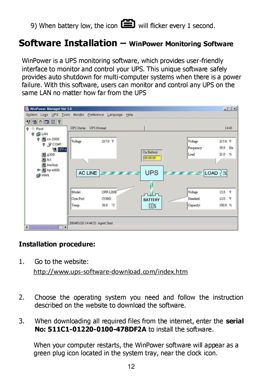 Ultra Products U1242368 user manual Software Installation WinPower Monitoring Software, Installation procedure 