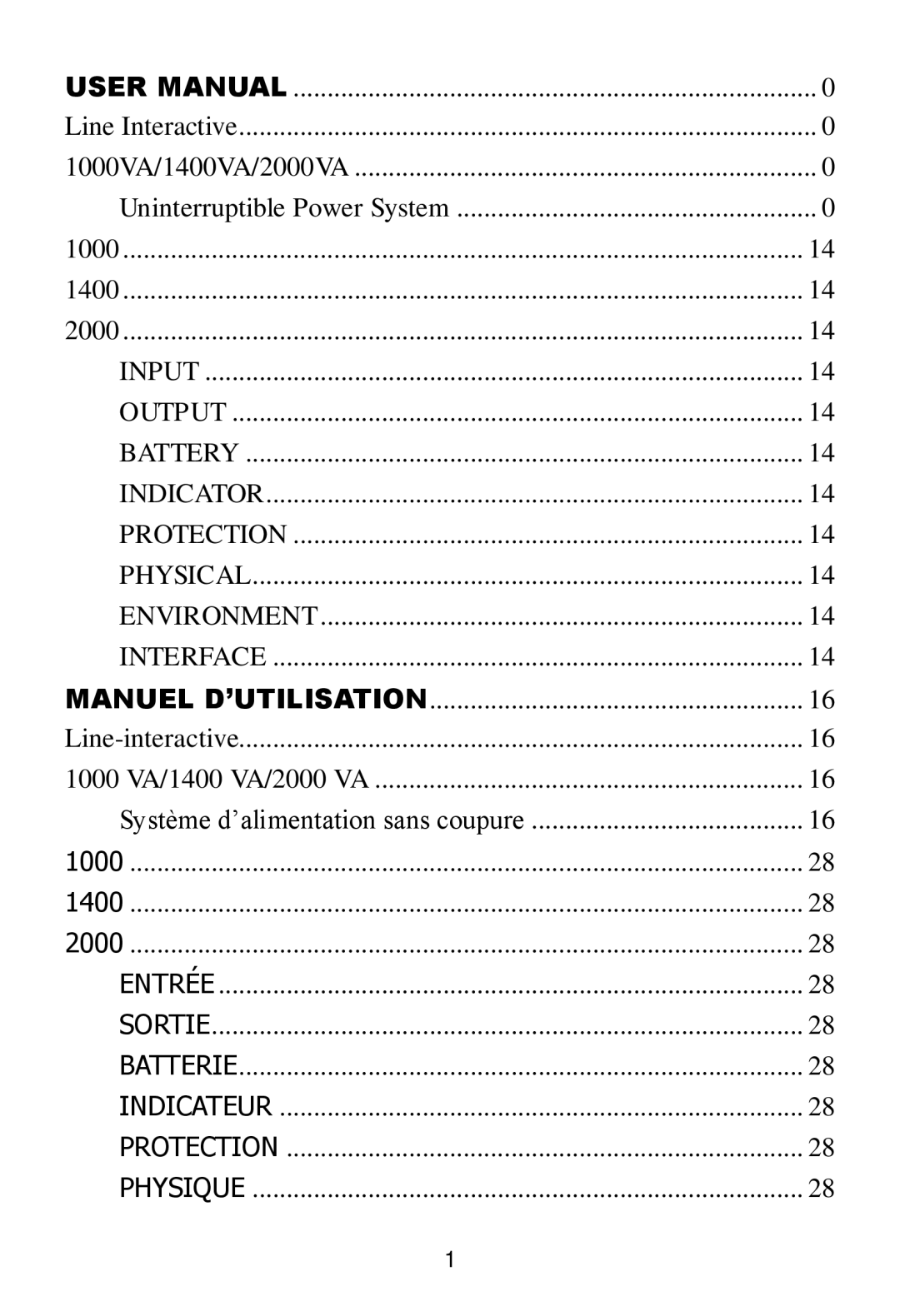 Ultra Products U1242368 user manual Entrée Sortie Batterie Indicateur Protection Physique 