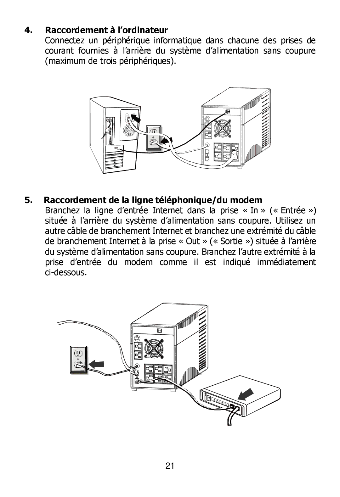 Ultra Products U1242368 user manual Raccordement à l’ordinateur, Raccordement de la ligne téléphonique/du modem 