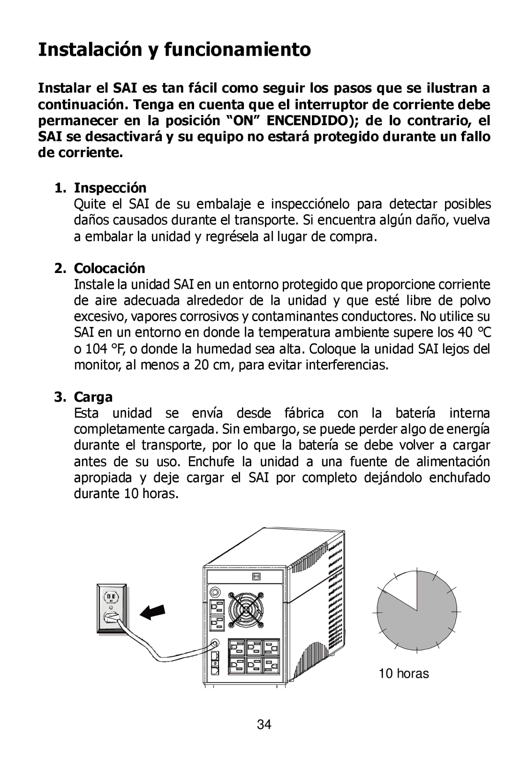 Ultra Products U1242368 user manual Instalación y funcionamiento, Colocación, Carga 