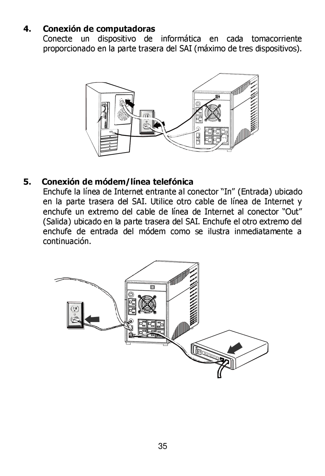 Ultra Products U1242368 user manual Conexión de computadoras, Conexión de módem/línea telefónica 