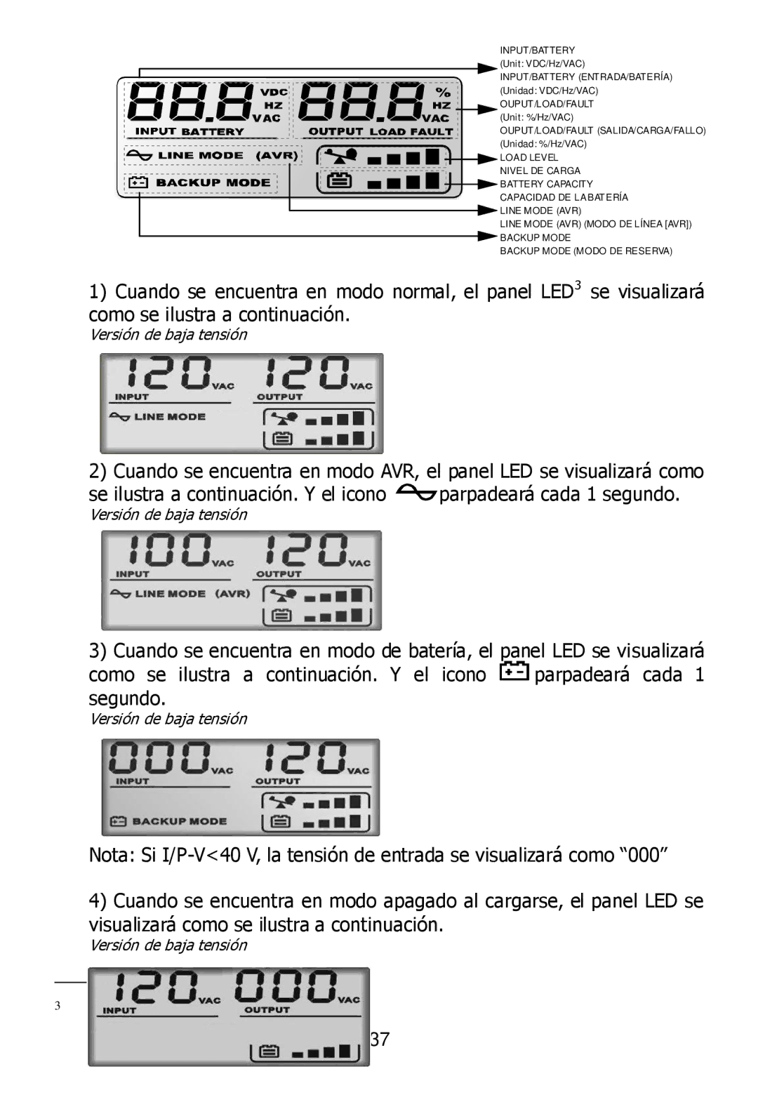 Ultra Products U1242368 user manual Versión de baja tensión 