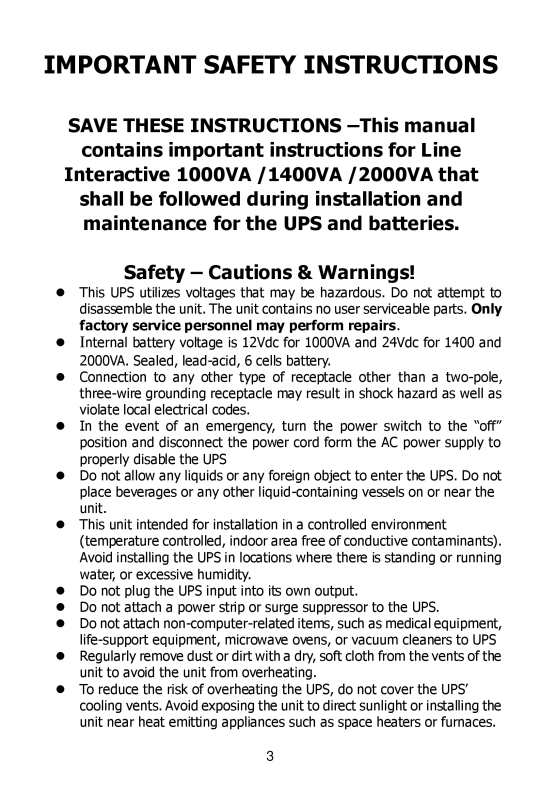 Ultra Products U1242368 user manual Important Safety Instructions, Safety Cautions & Warnings 