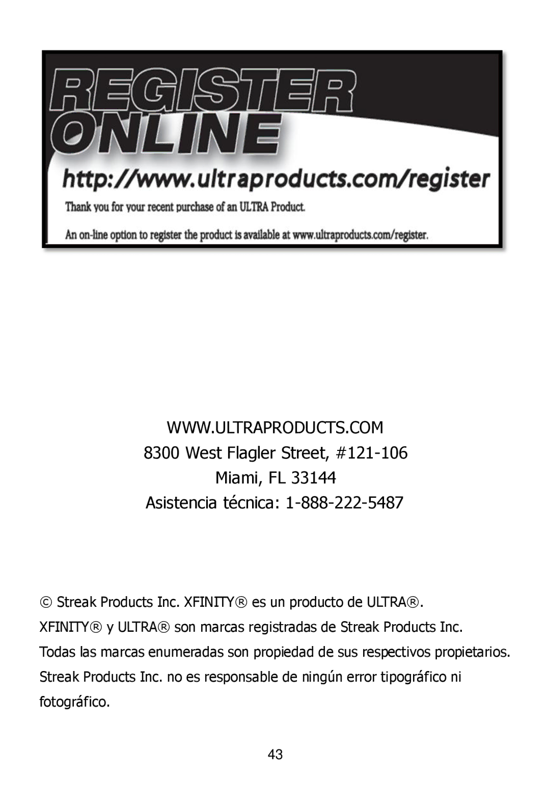 Ultra Products U1242368 user manual Asistencia técnica 