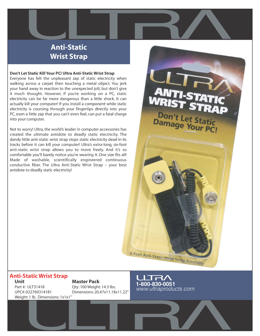 Ultra Products ULT31418 dimensions Anti-Static Wrist Strap 