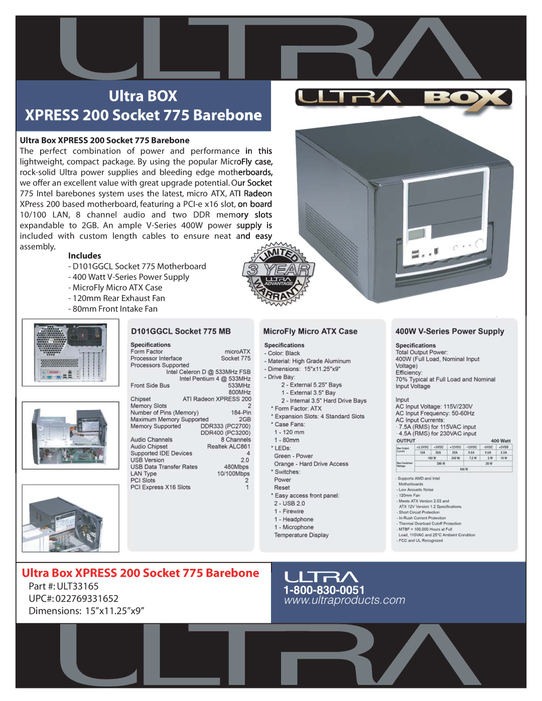 Ultra Products ULT33165 dimensions Ultra BOX Xpress 200 Socket 775 Barebone, Ultra Box Xpress 200 Socket 775 Barebone 