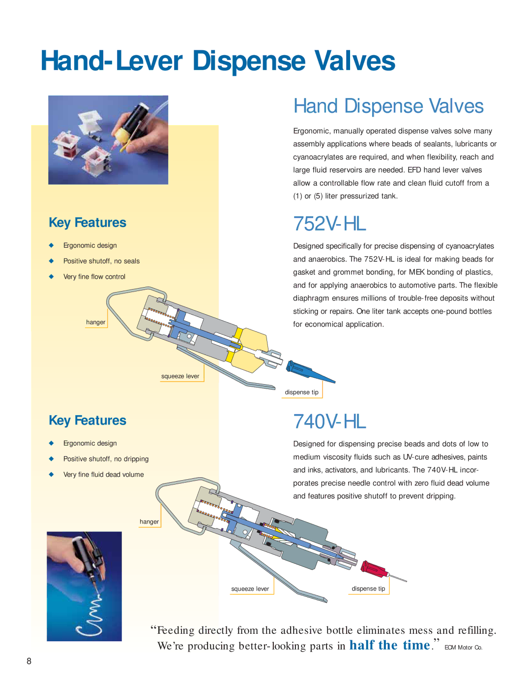 Ultra Products v051806 manual Hand-Lever Dispense Valves, Hand Dispense Valves, 752V-HL, 740V-HL 