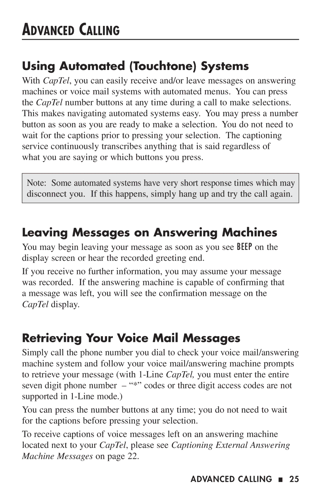 Ultratec 200 manual Advanced Calling, Using Automated Touchtone Systems, Leaving Messages on Answering Machines 