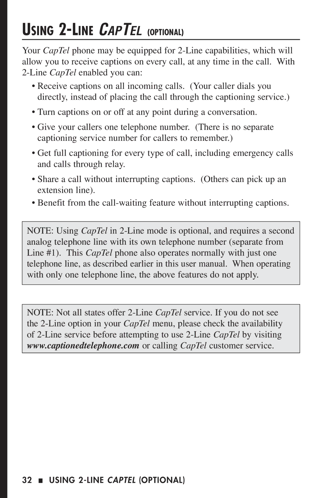 Ultratec 200 manual Using 2-LINECAPTEL Optional 