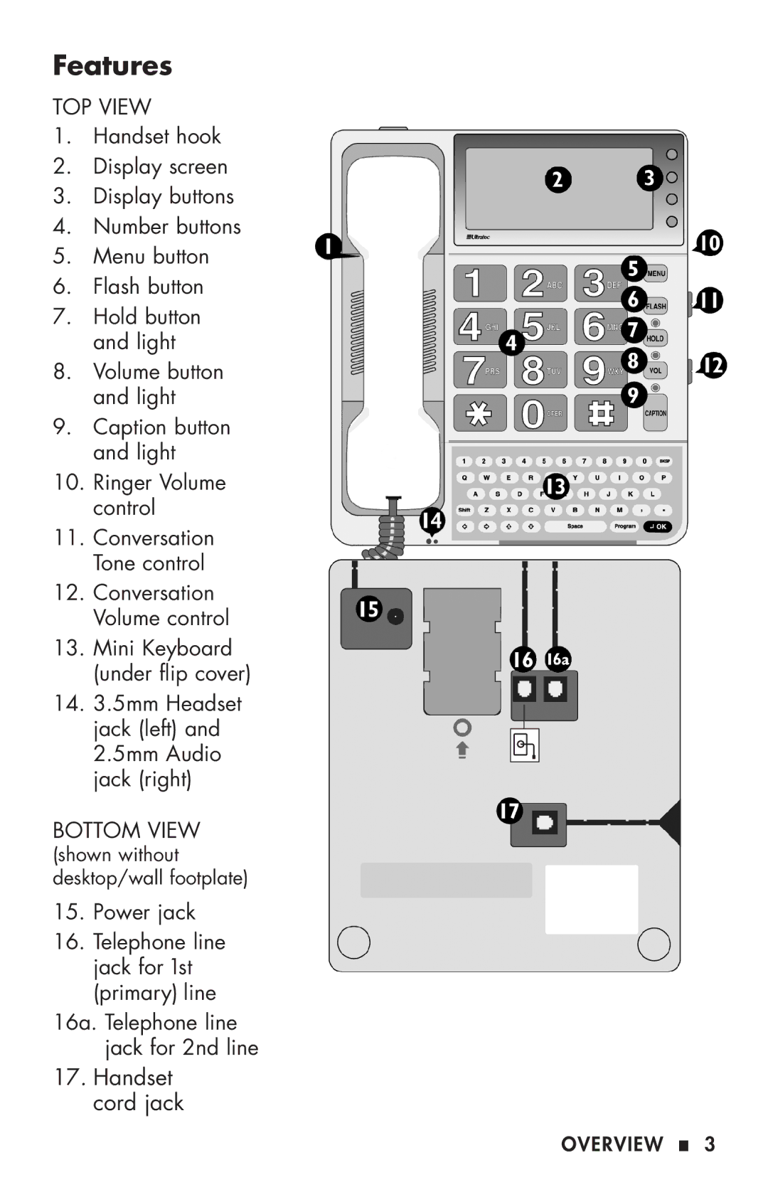 Ultratec 200 manual Features, TOP View 