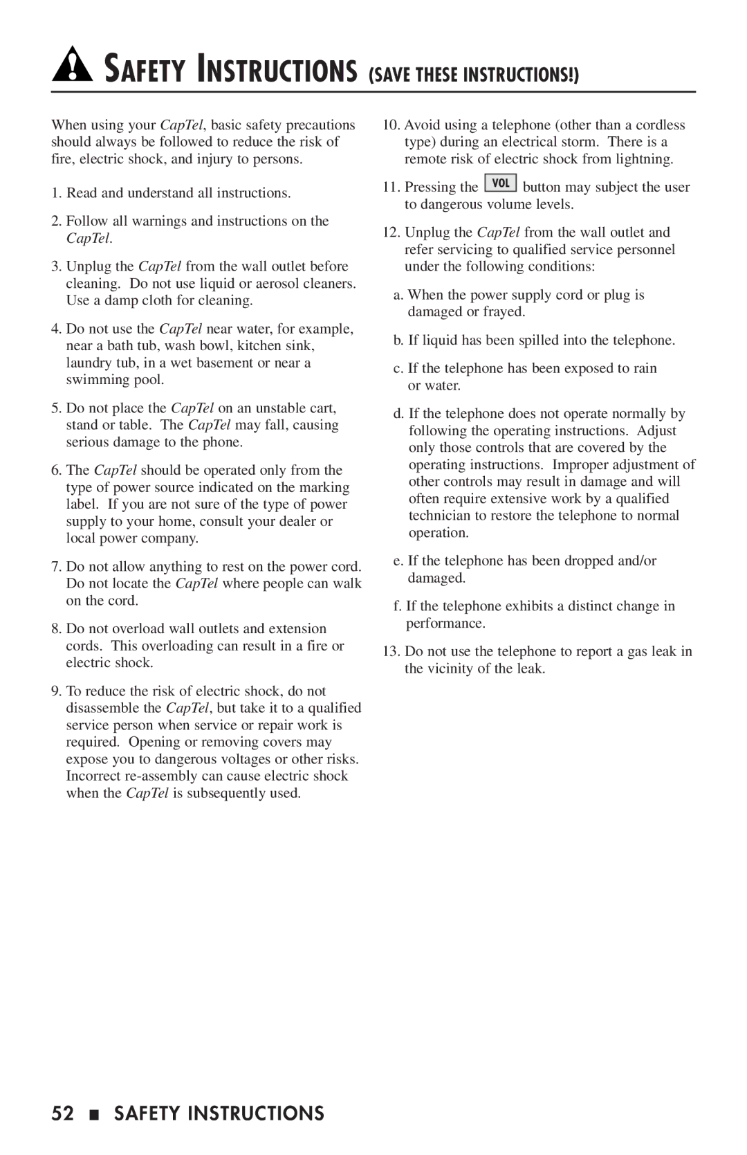 Ultratec 200 manual Safety Instructions Save These Instructions 