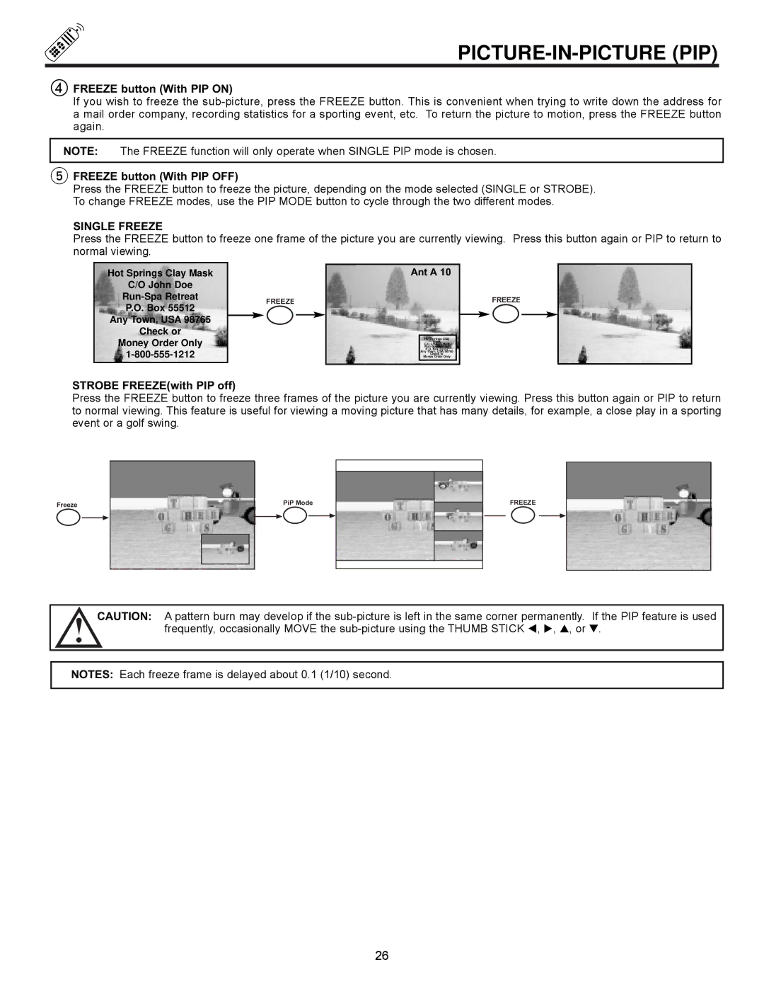 Ultratec 53UDX10B Freeze button With PIP on, Freeze button With PIP OFF, Single Freeze, Strobe FREEZEwith PIP off 