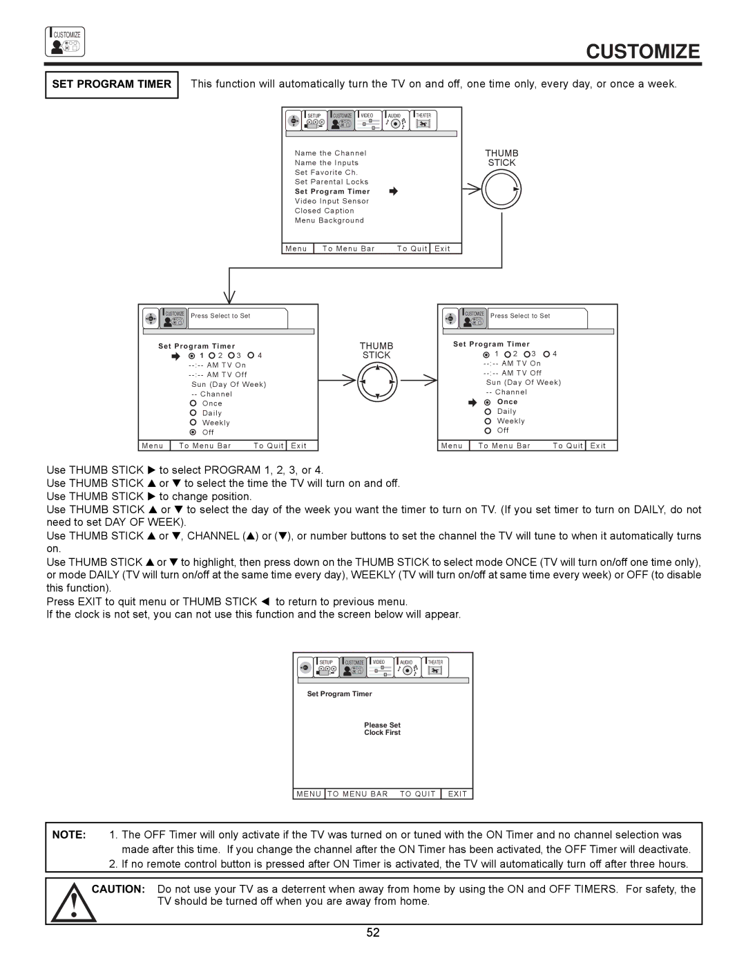 Ultratec 43FDX11B, 61UDX10B, 53UDX10B, 43FDX10B important safety instructions SET Program Timer, Stick 