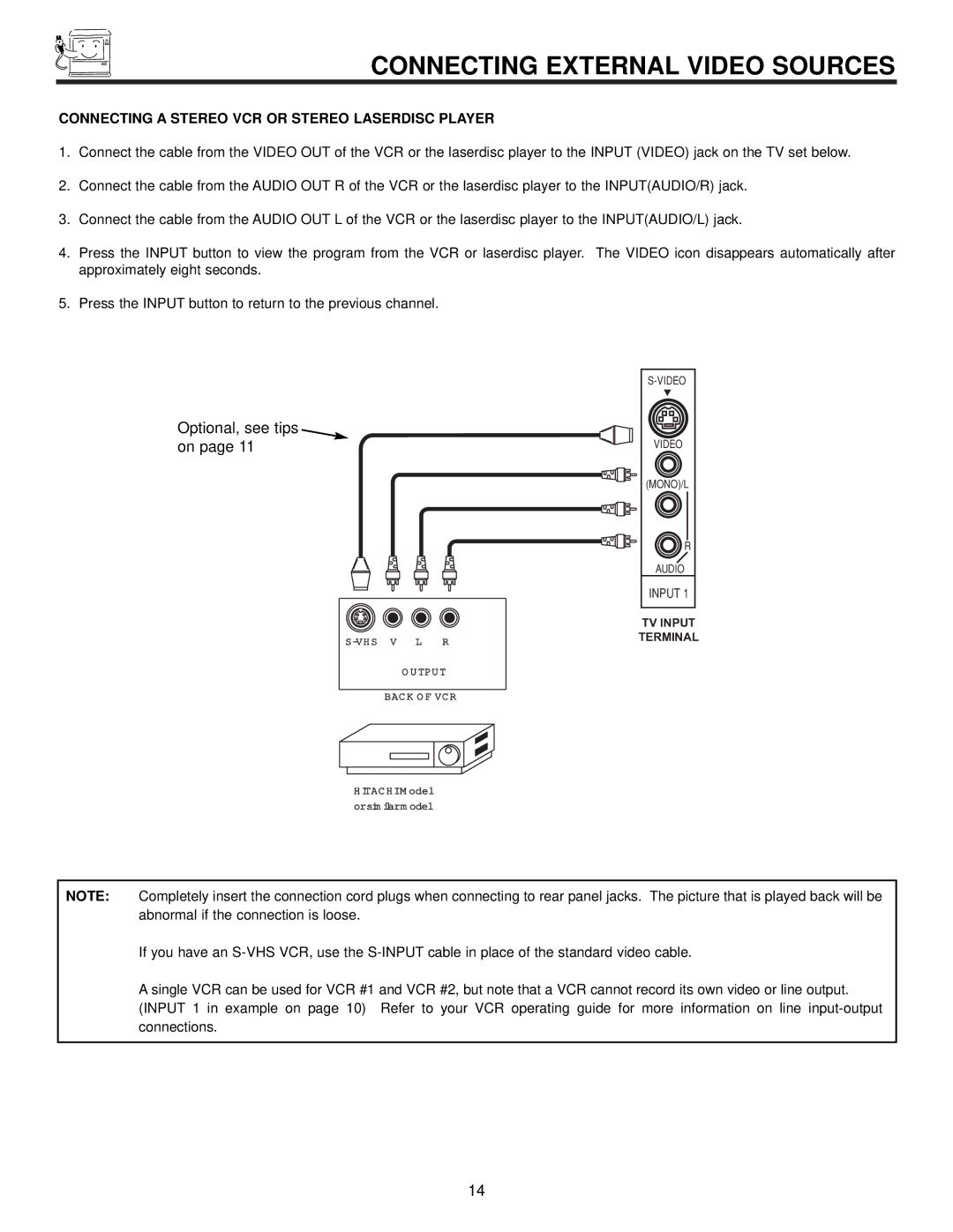 Ultratec 60FX20B, 50DX20B, 50FX20B Optional, see tips on, Connecting a Stereo VCR or Stereo Laserdisc Player 