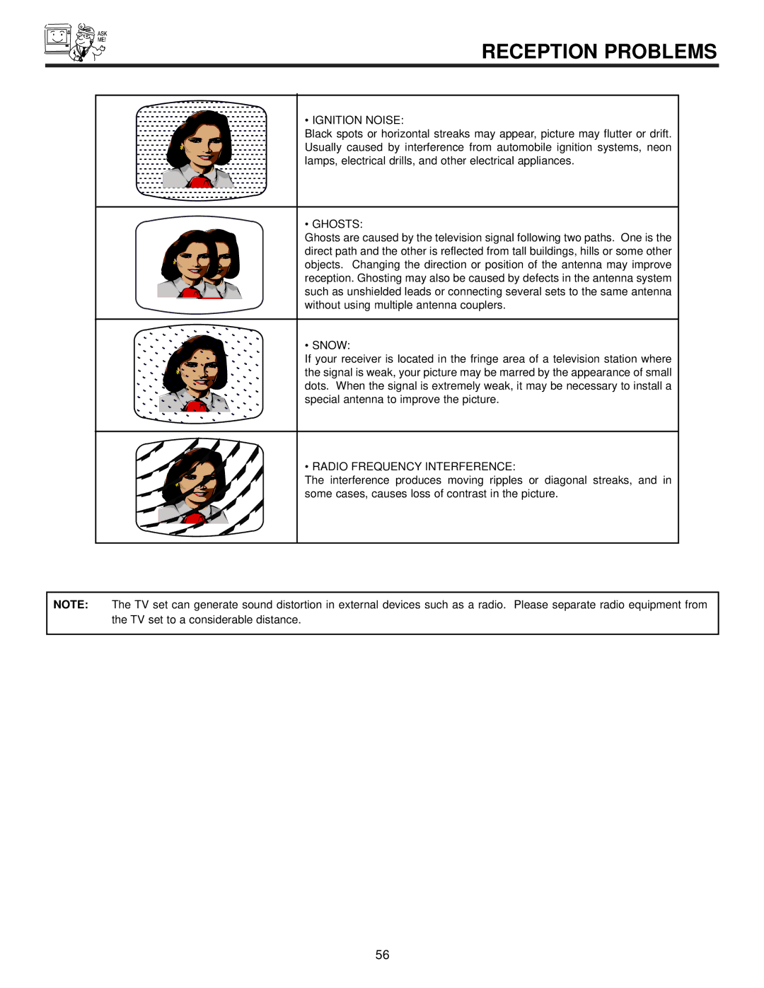 Ultratec 60FX20B, 50DX20B, 50FX20B important safety instructions Reception Problems, Ignition Noise 