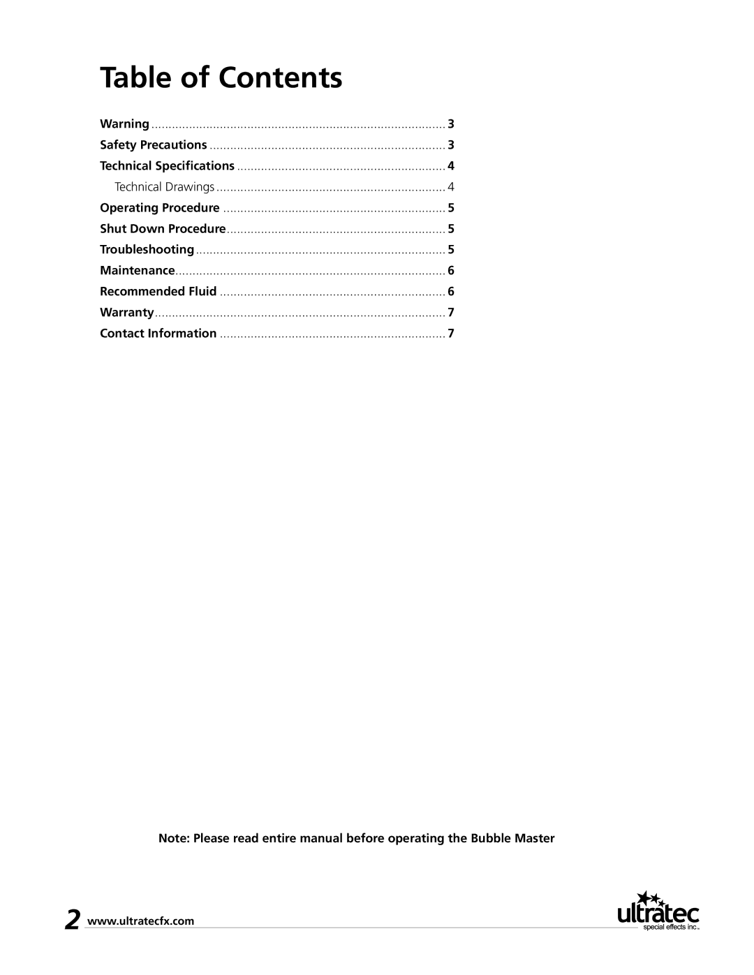 Ultratec CLB 2012, CLB 2014, CLB 2015 manual Table of Contents 