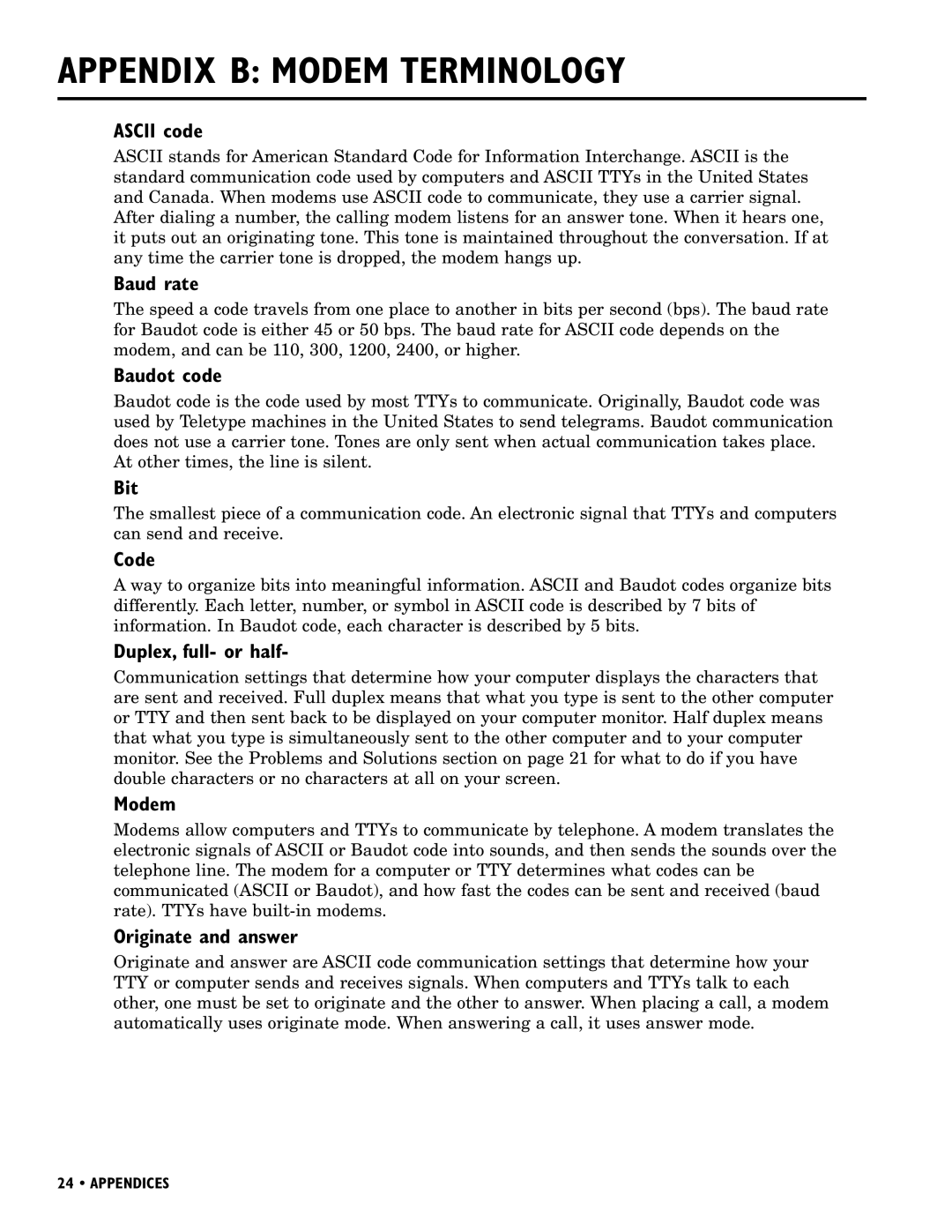 Ultratec INTELE-MODEM manual Appendix B Modem Terminology 