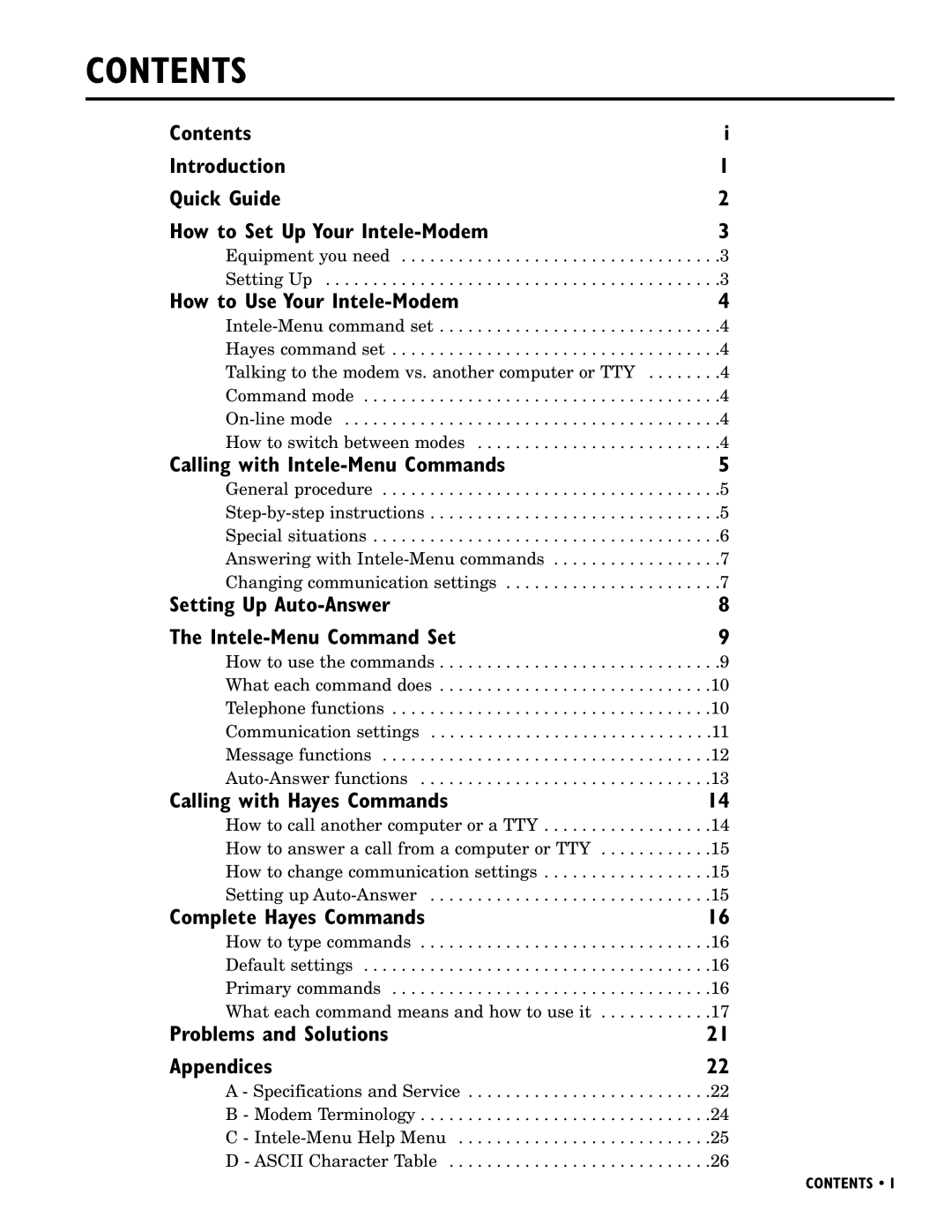 Ultratec INTELE-MODEM manual Contents 