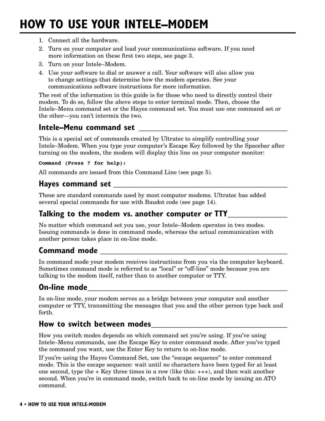 Ultratec manual HOW to USE Your INTELE-MODEM 