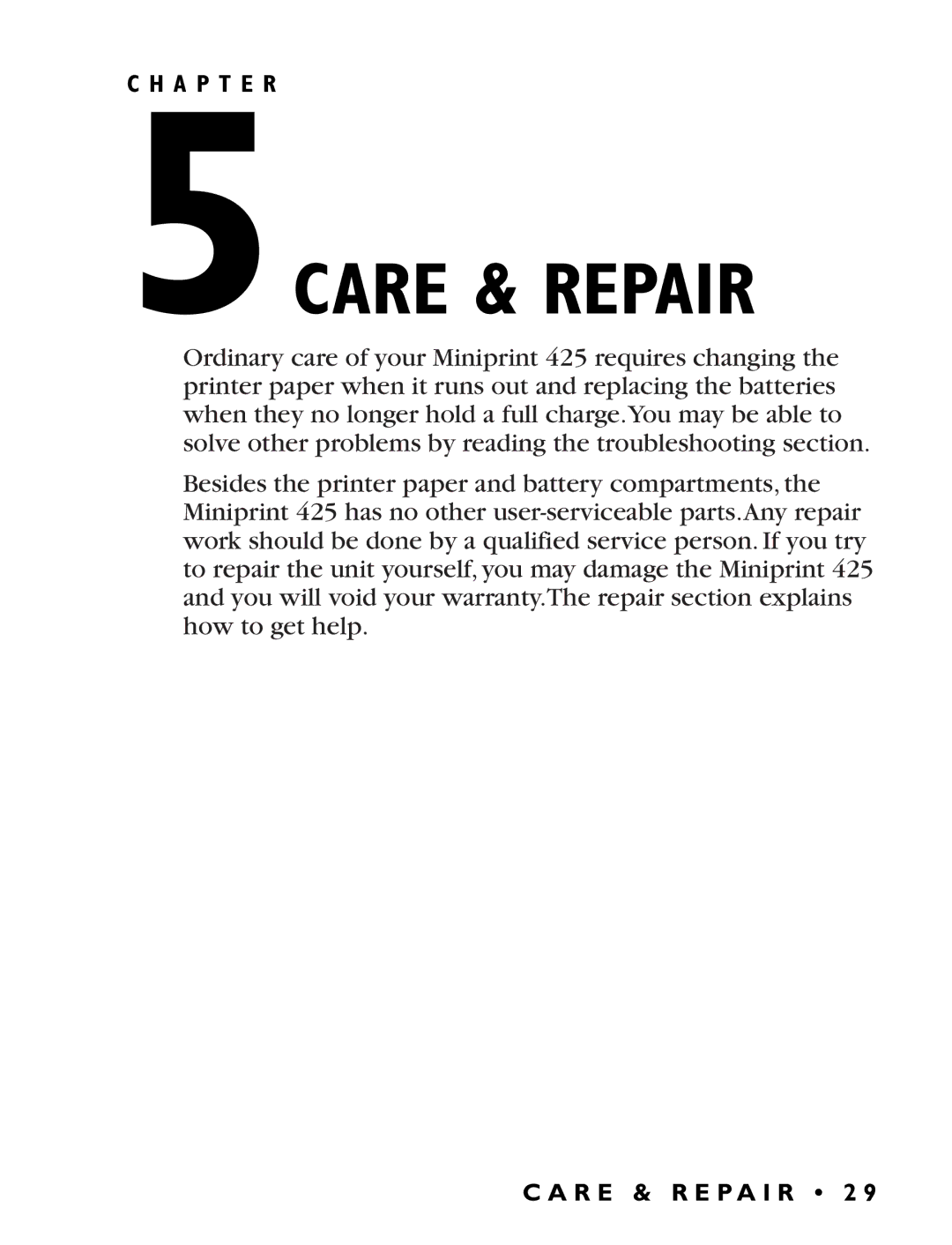 Ultratec Miniprint 425 manual 5CARE & Repair 