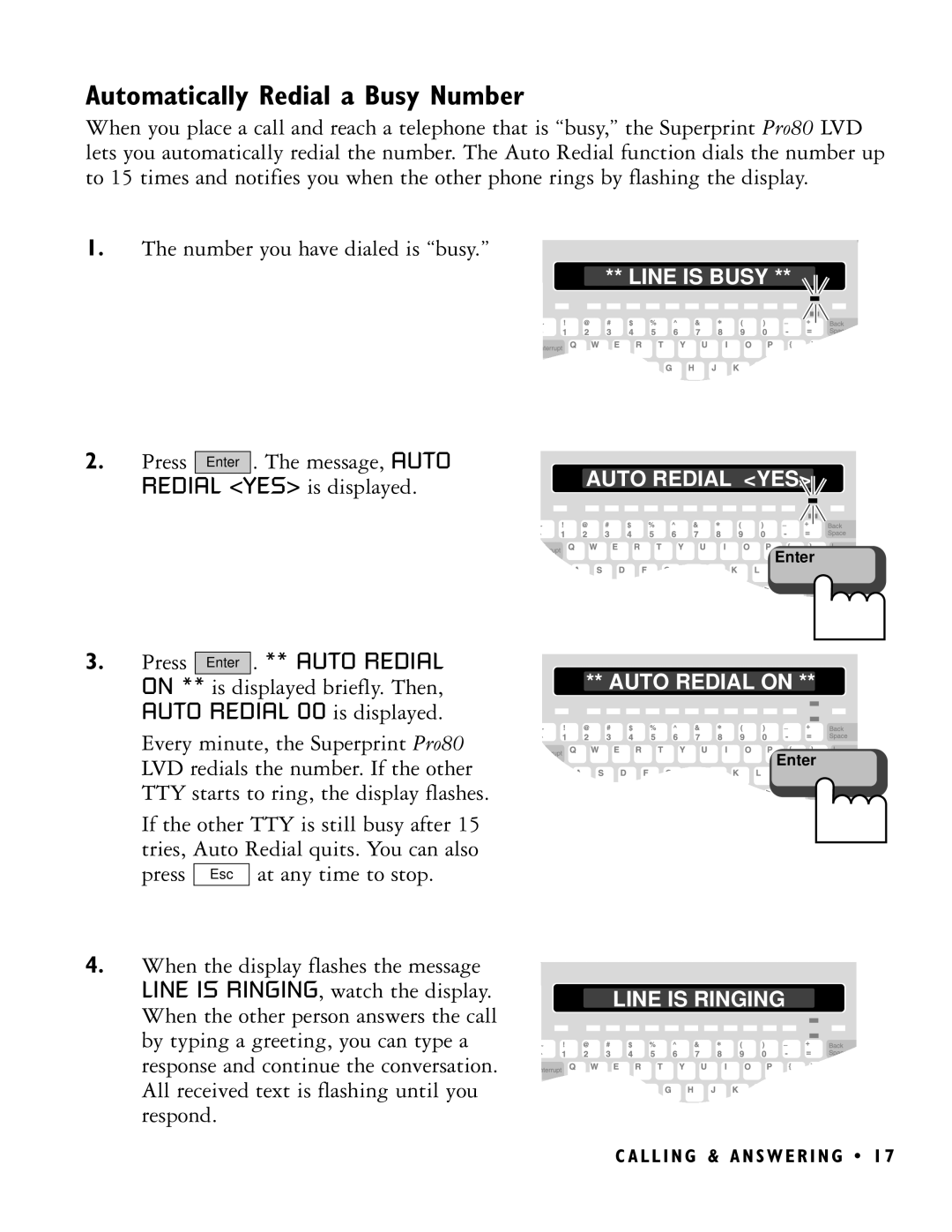 Ultratec PRO80 manual Automatically Redial a Busy Number 