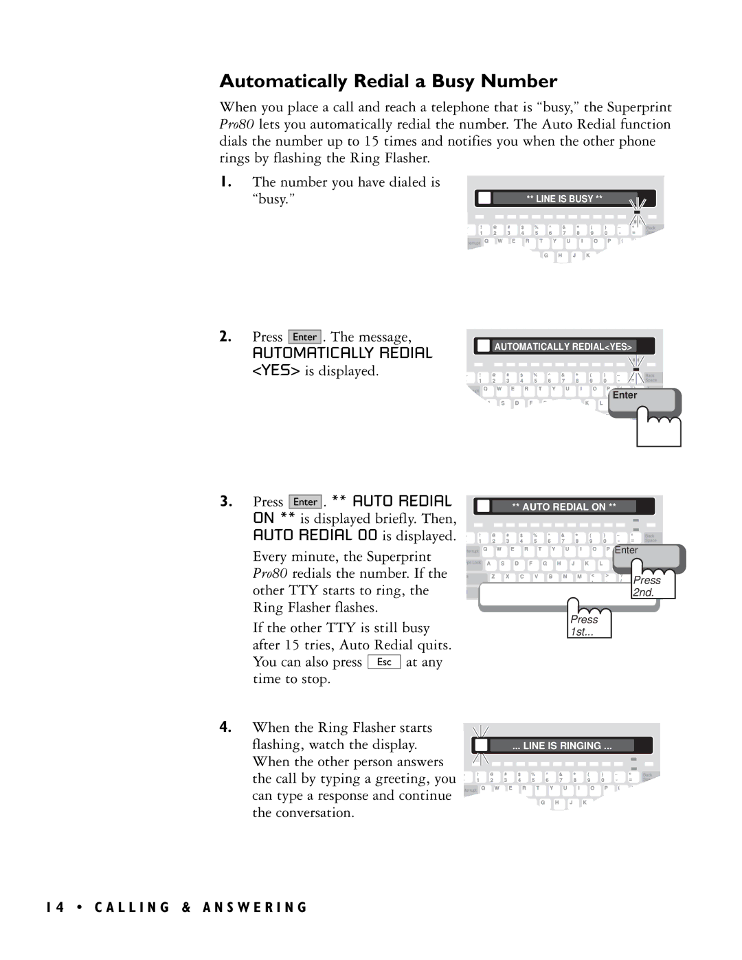 Ultratec PRO80TM manual Automatically Redial a Busy Number 