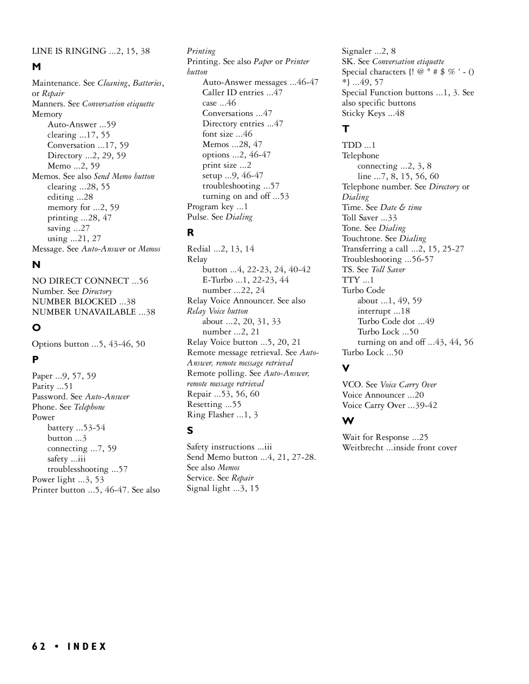 Ultratec PRO80TM manual N D E, Message. See Auto-Answer or Memos 