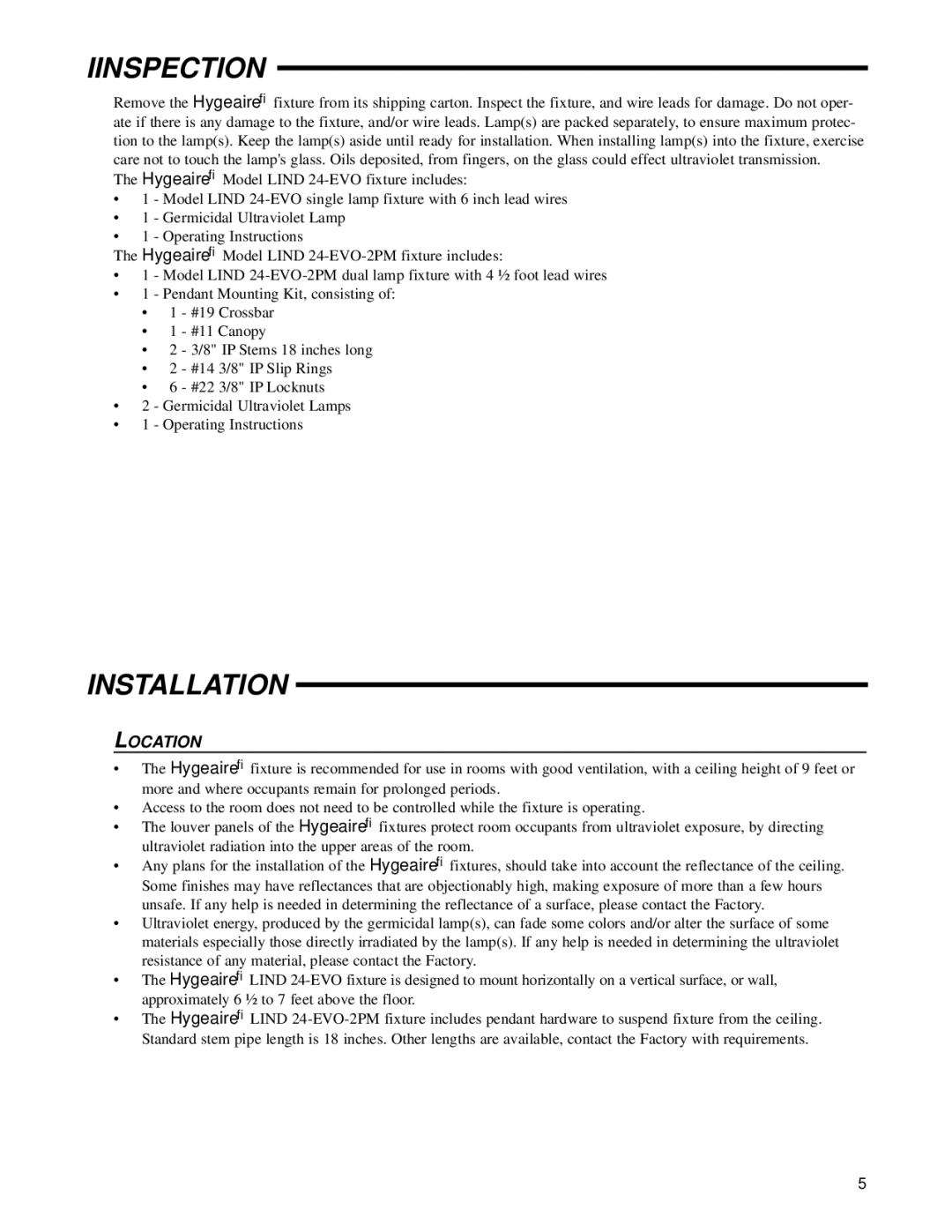 UltraViolet Devices Air Disinfection manual Iinspection, Installation, Location 