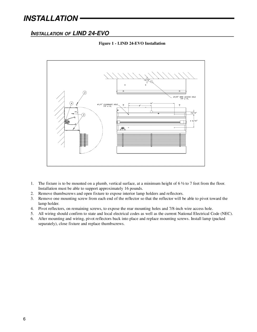 UltraViolet Devices Air Disinfection manual Installation of Lind 24-EVO, Lind 24-EVO Installation 