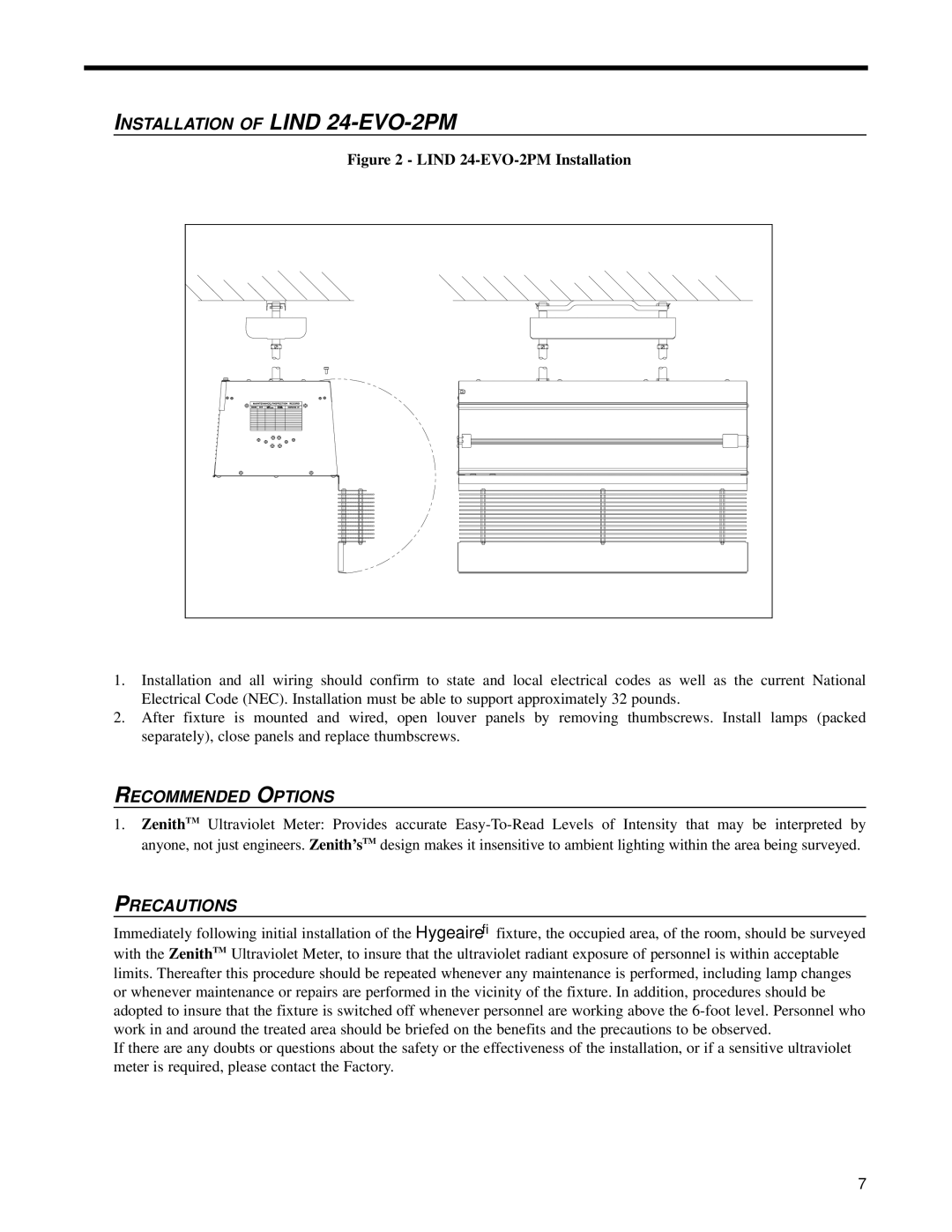 UltraViolet Devices Air Disinfection manual Installation of Lind 24-EVO-2PM, Recommended Options, Precautions 