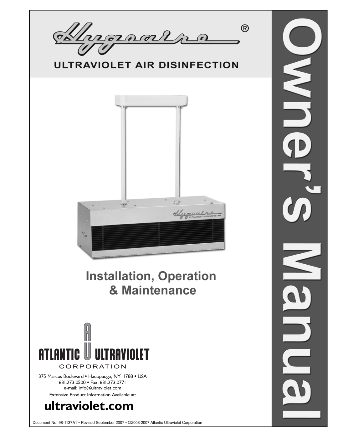 UltraViolet Devices Air Disinfection manual Marcus Boulevard Hauppauge, NY 11788 USA 