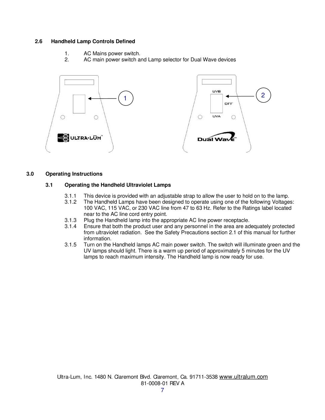 UltraViolet Devices UVC, UVA, UVB manual Handheld Lamp Controls Defined 