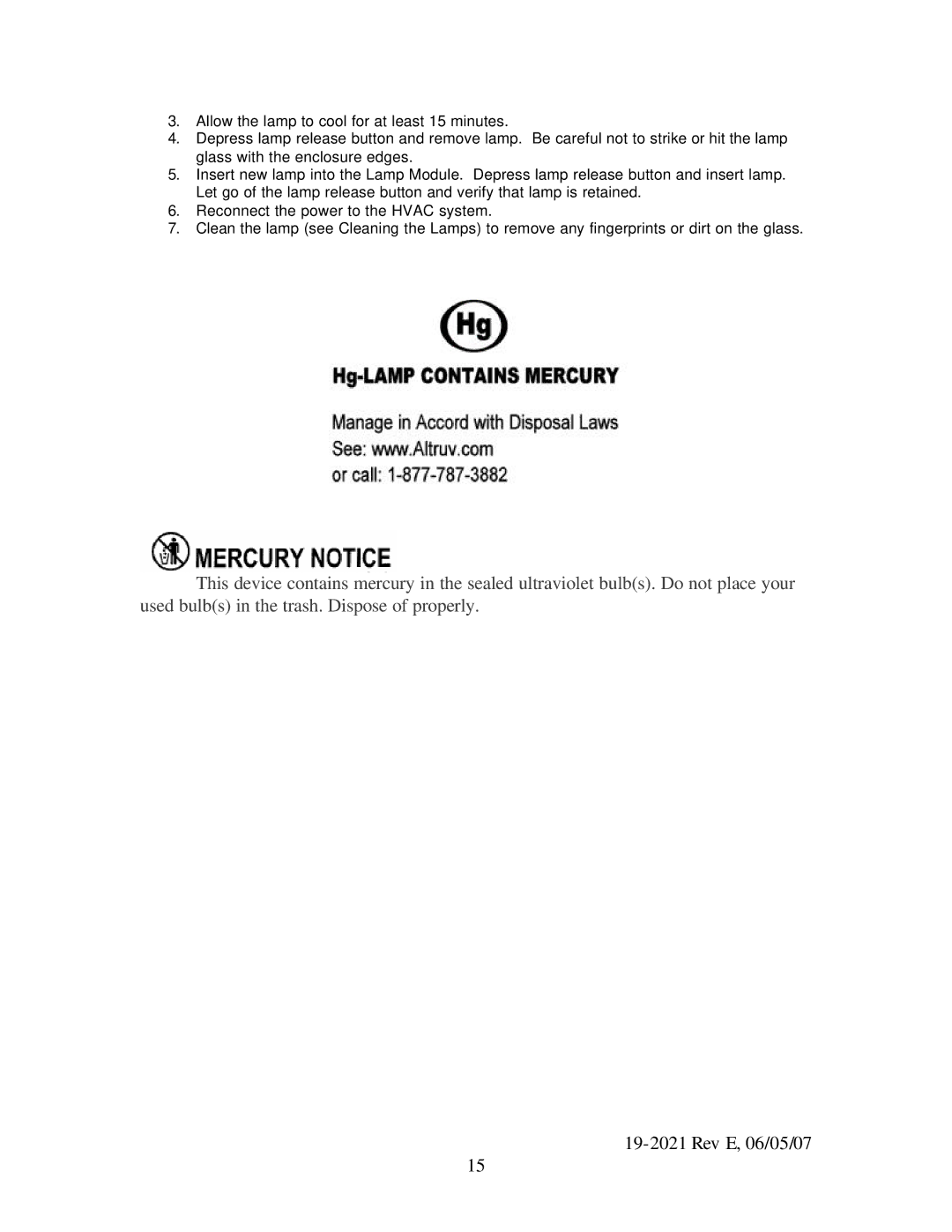 UltraViolet Devices V-Flex specifications Rev E, 06/05/07 