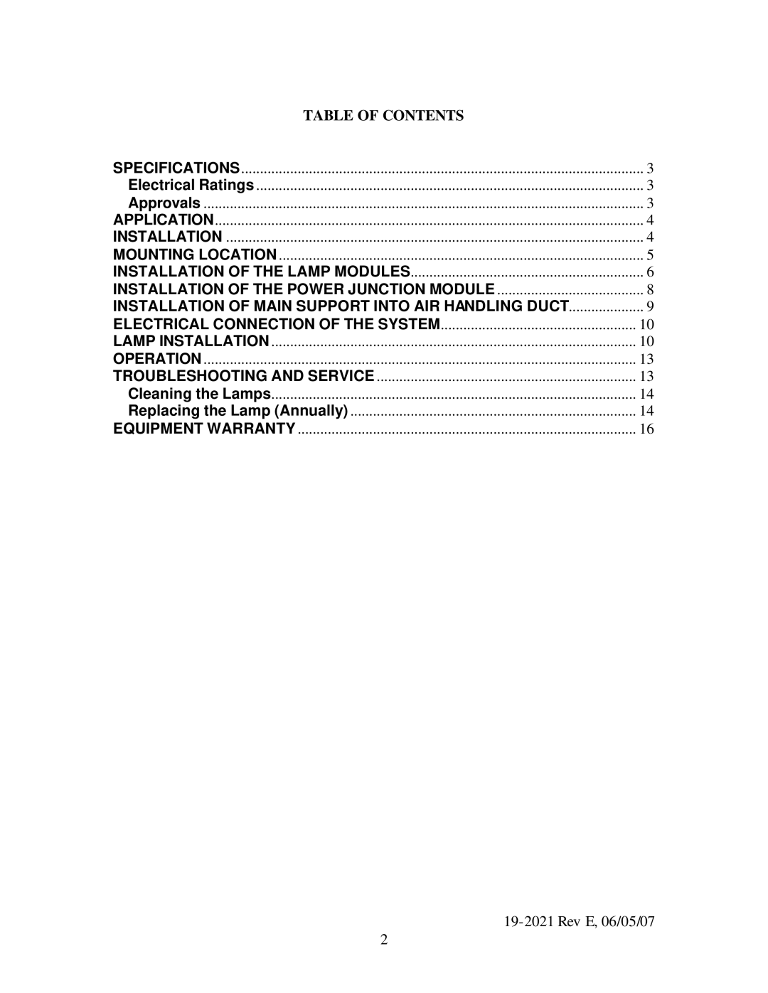 UltraViolet Devices V-Flex specifications Table of Contents 